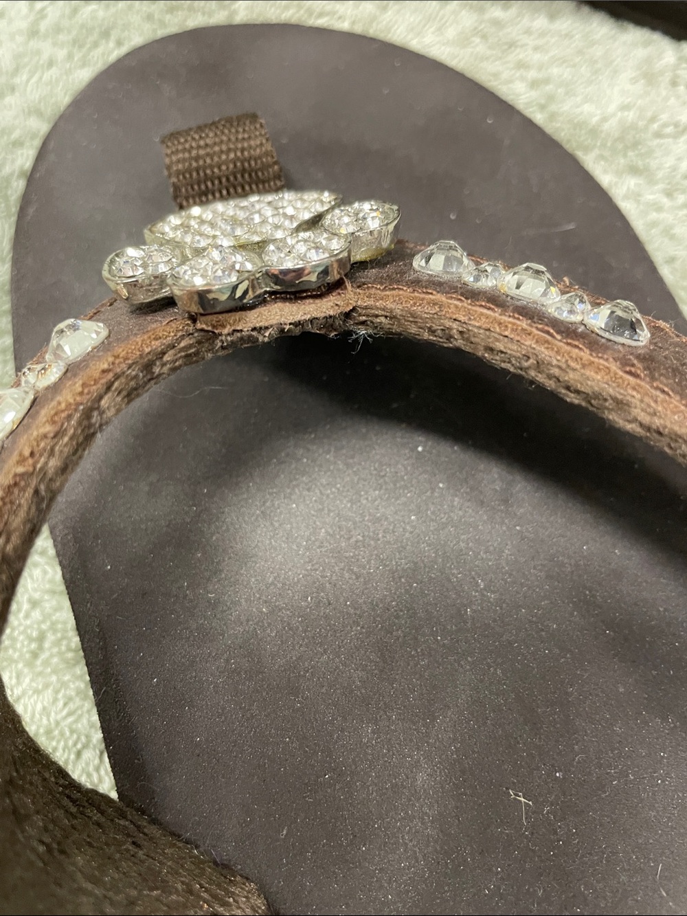 Brown Rhinestone Paw-Accent Flip Flop Sandals for Women - Picture 7 of 11
